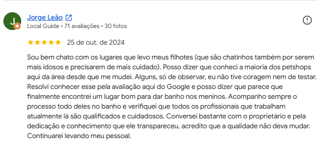Avaliação 5 estrelas de cliente no Google