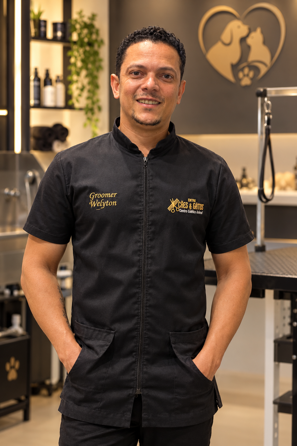 Welyton Gomes, groomer da Entre Cães & Gatos, no salão