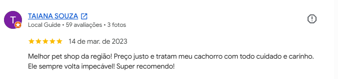 Avaliação 5 estrelas de cliente no Google