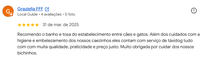 Avaliação 5 estrelas de cliente no Google