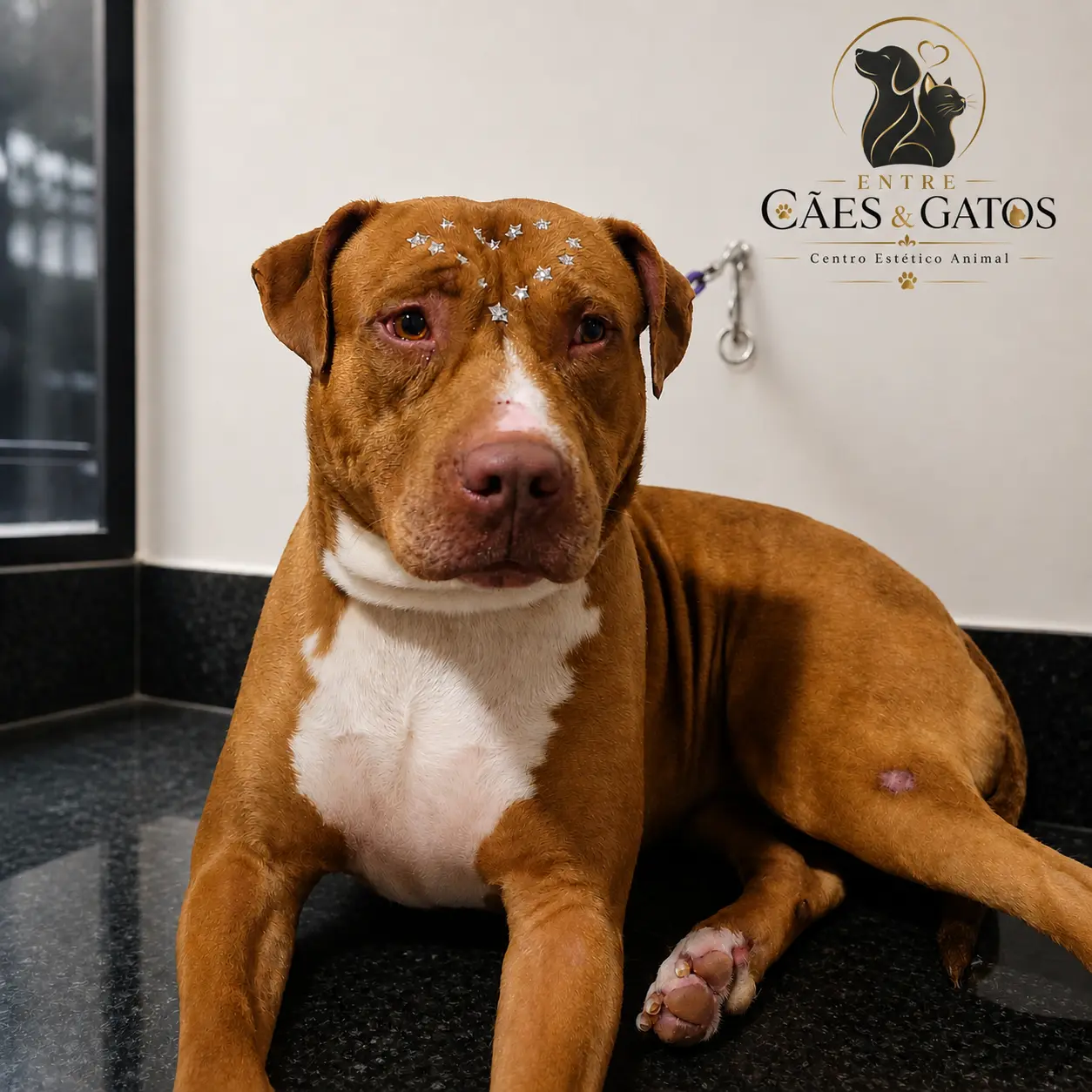 Pit Bull com adesivos de estrelas